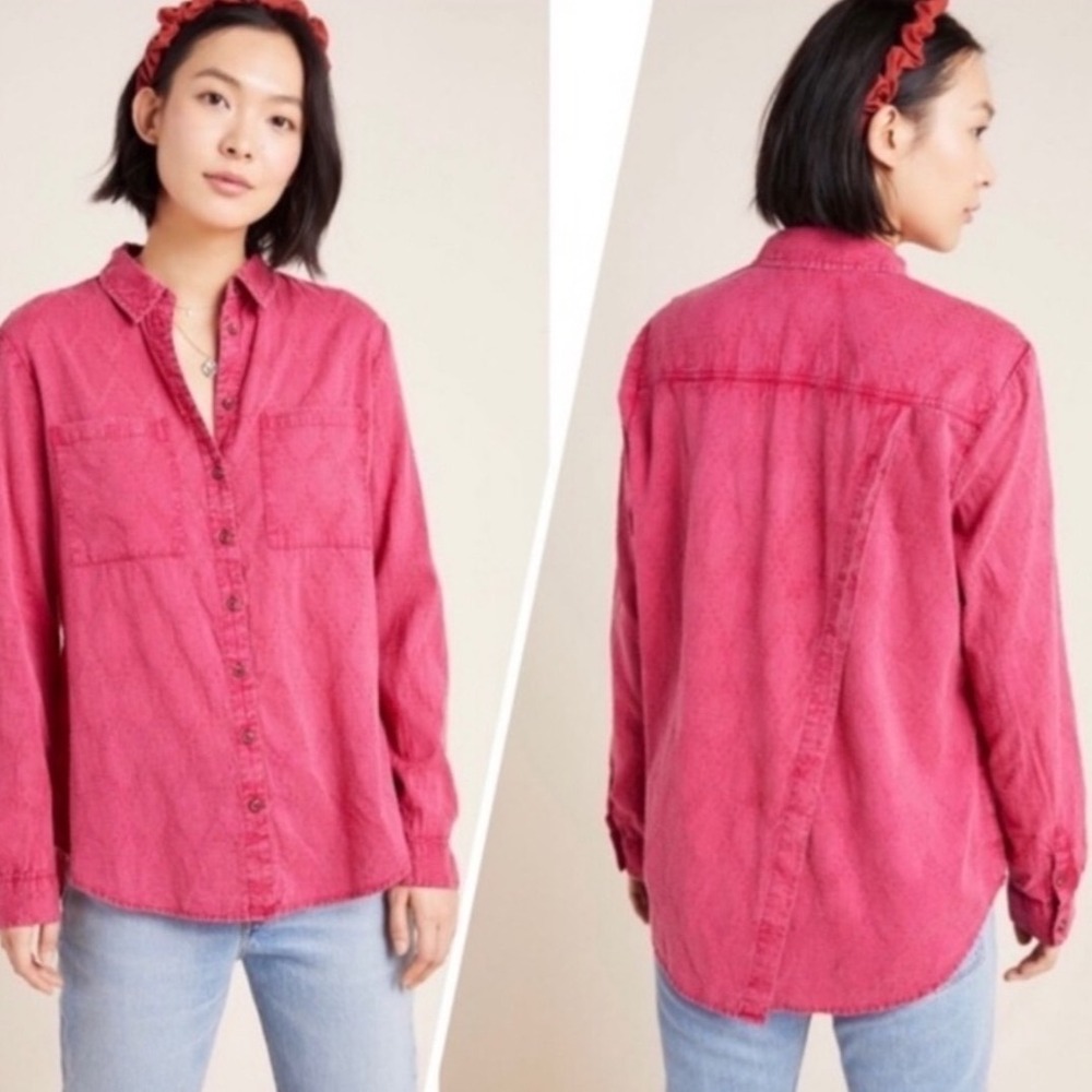 Maeve by Anthropologie The Kate Pink Textured Button Up Shirt Women's L